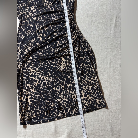 Lauren Ralph Lauren Black Neutral Animal Print Jersey Sheath Midi Faux Wrap Dres - Picture 6 of 9